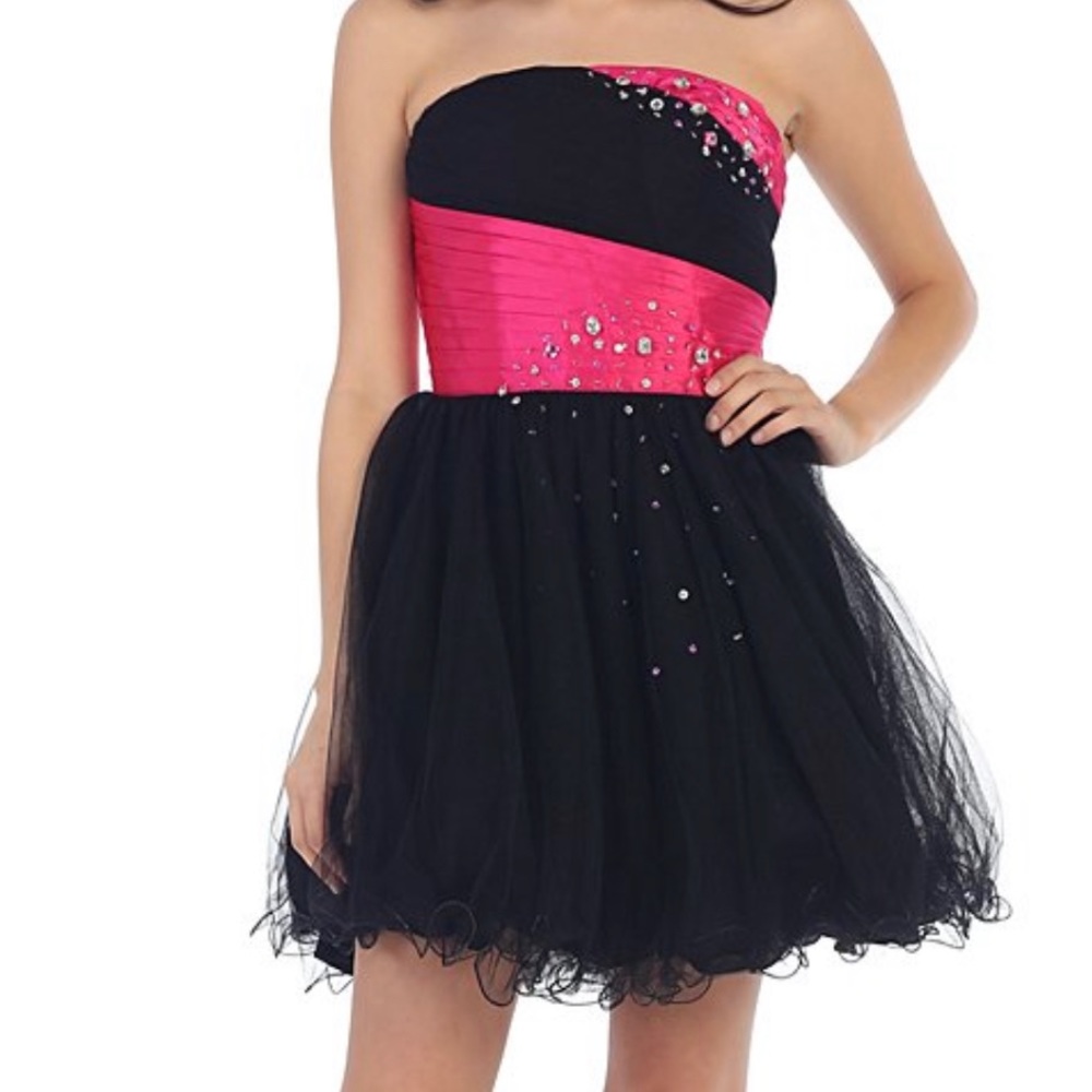 MAY QUEEN RHINESTONE STRAPLESS DRESS/SHAWL: BLACK/PINK: NWT: SZ 20